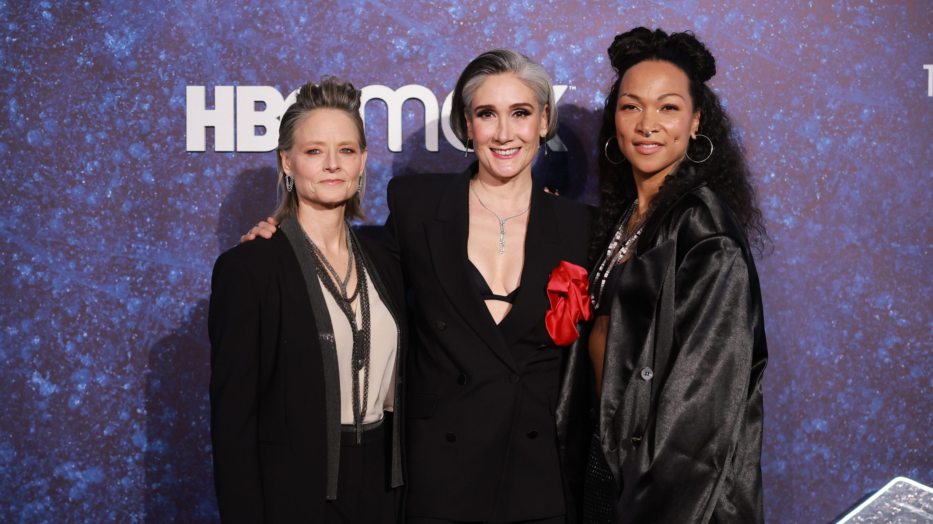 MEXICO CITY, MEXICO - JANUARY 11: (L-R) Jodie Foster, Issa Lopez and Kali Reis pose during the blue carpet for the series 'True Detective: Night Country' at Cineteca Nacional on January 11, 2024 in Mexico City, Mexico. (Photo by Hector Vivas/Getty Images)