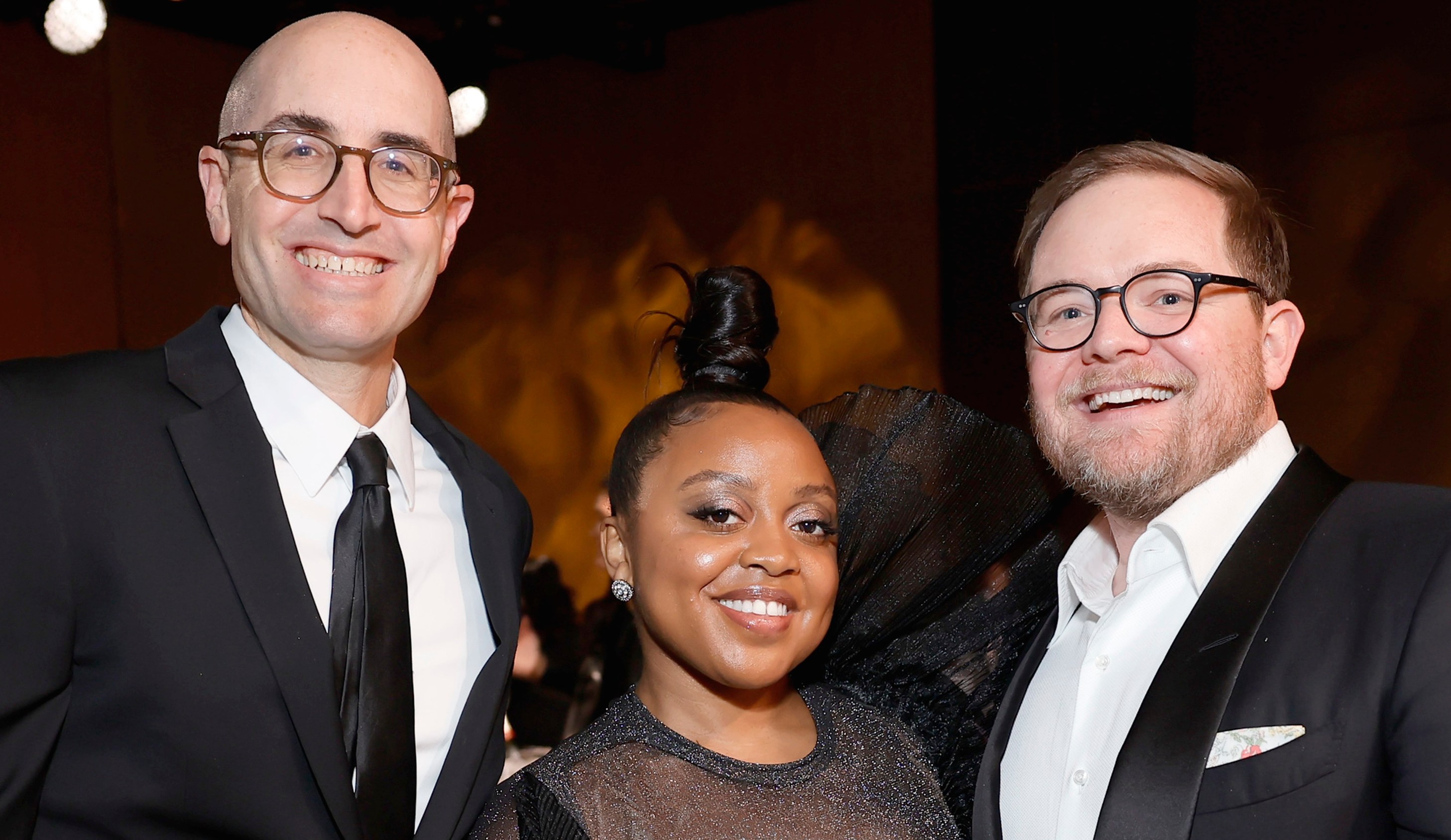 Justin Halpern, Quinta Brunson and Patrick Schumacker attend the 2023 Critics Choice Awards.