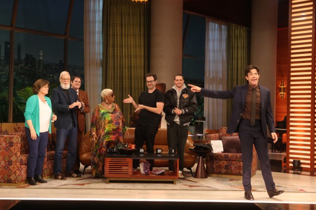 Dr. Lucy Jones, David Letterman, Richard Kind, Luenell, Bill Hader, Pete Davidson, and John Mulaney at John Mulaney Presents: Everybody’s in LA for the Netflix is a Joke Festival at The Sunset Gower Studios on May 9, 2024 in Los Angeles, CA. Cr. Ryan West/Netflix © 2024