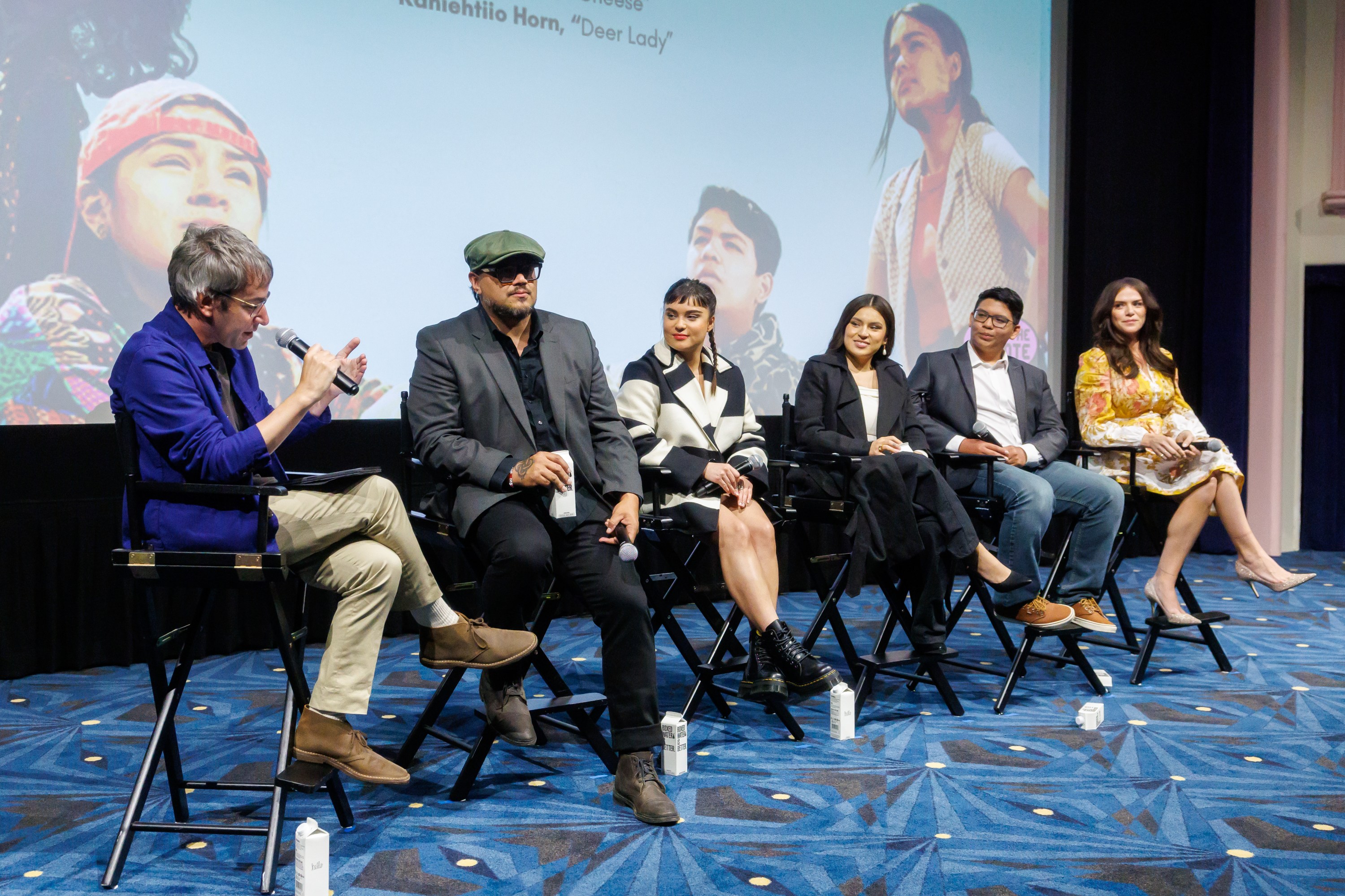 Andy Greenwald, Sterlin Harjo, Devery Jacobs, Paulina Alexis, Lane Factor and Kaniehtiio Horn at IndieWire’s Pass the Remote Screens "Reservation Dogs” at Vidiots on May 28, 2024 in Los Angeles, California.